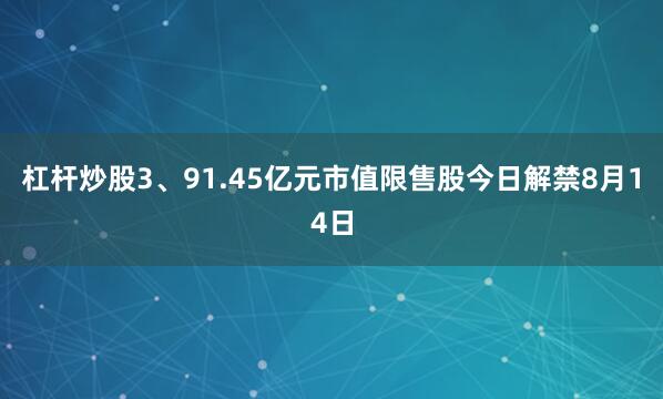 杠杆炒股3、91.45亿元市值限售股今日解禁8月14日